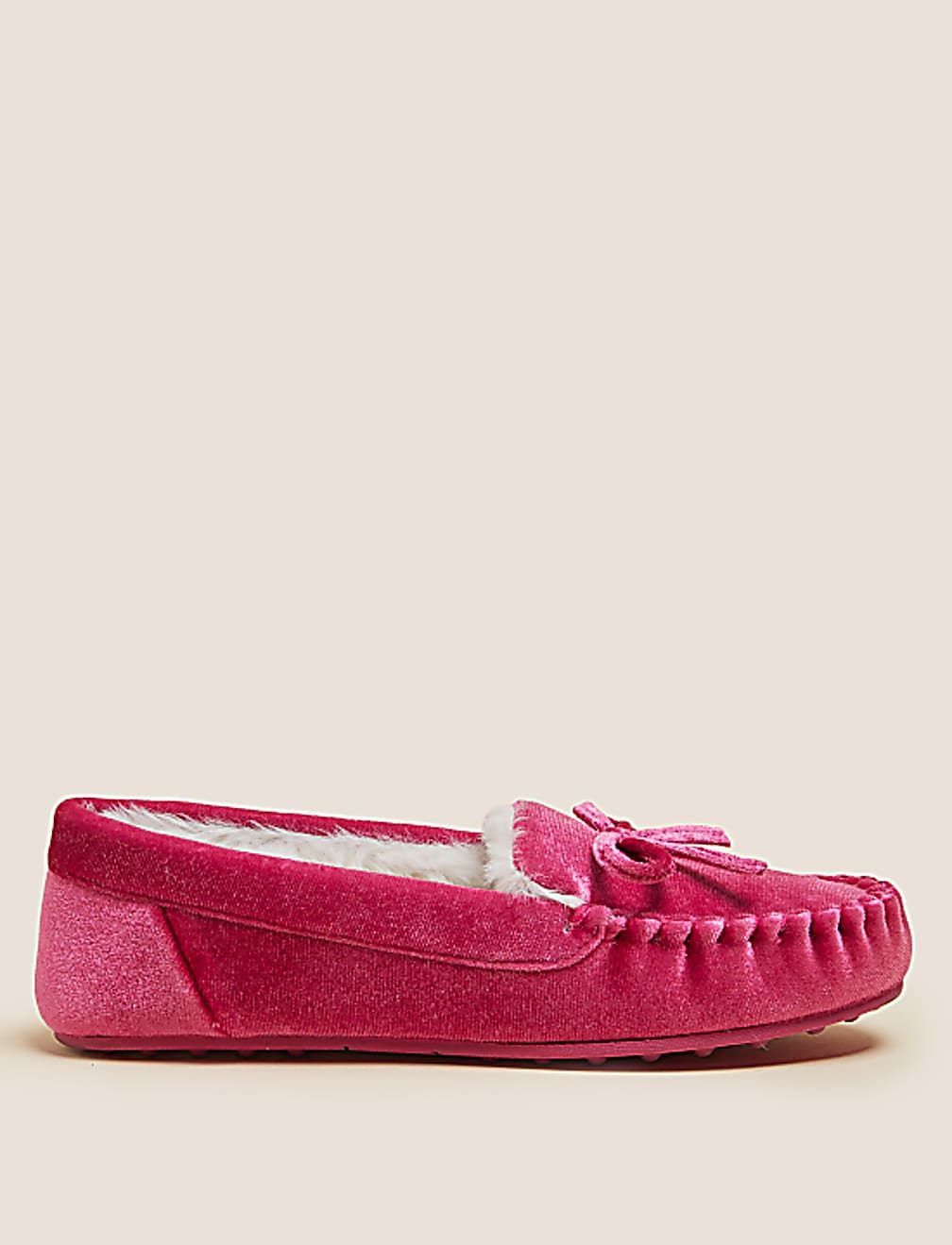 Velvet Bow Faux Fur Lined Moccasin Slippers