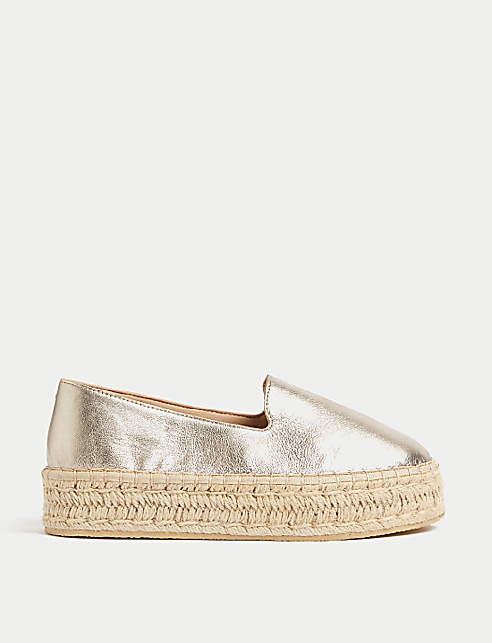 Leather Metallic Flatform Espadrilles