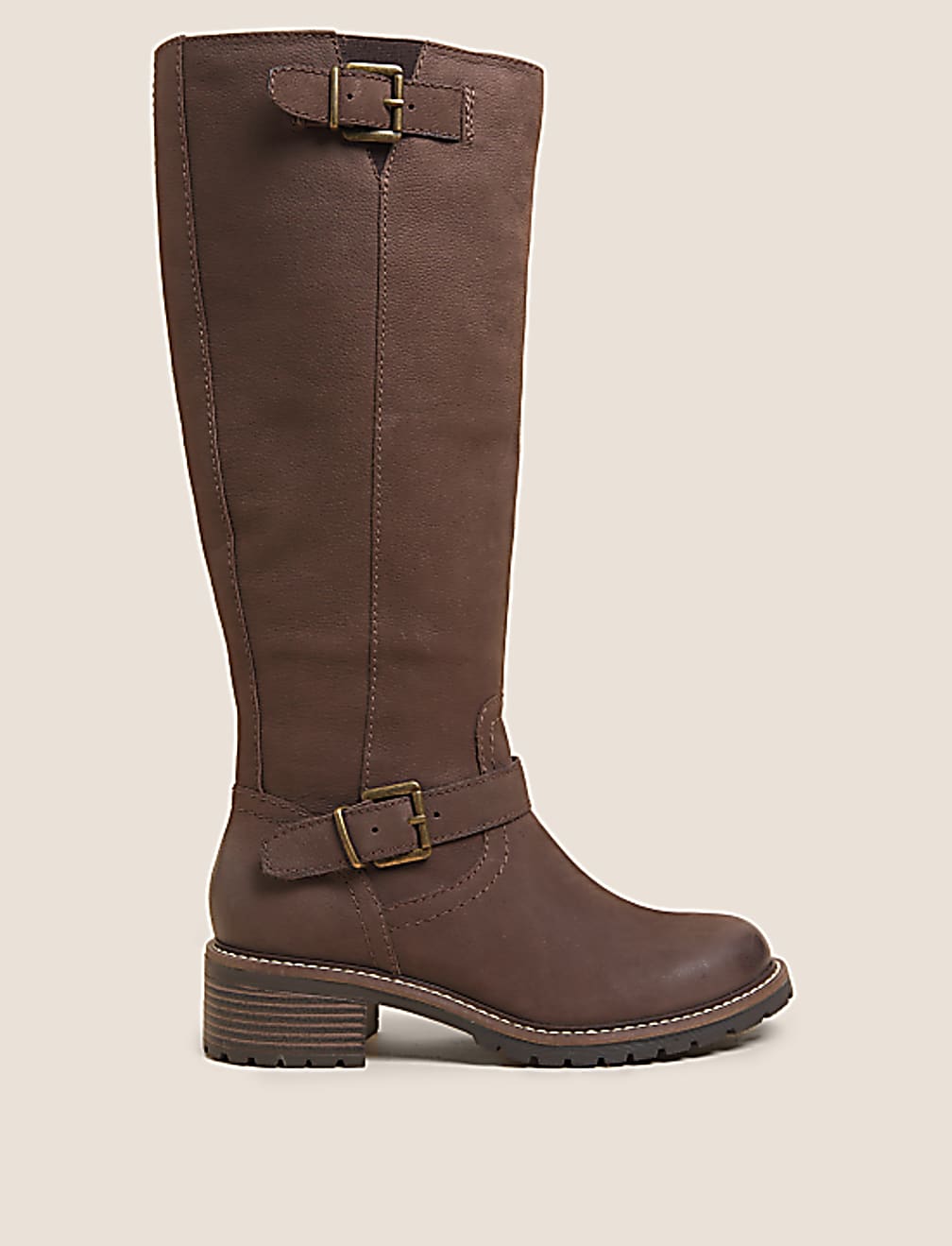 Wide Fit Leather Chunky Knee High Boots
