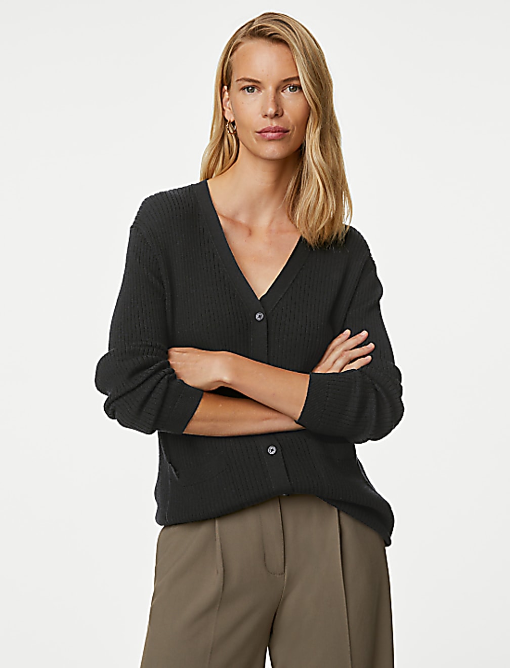 Pure Merino Wool V-Neck Longline Cardigan