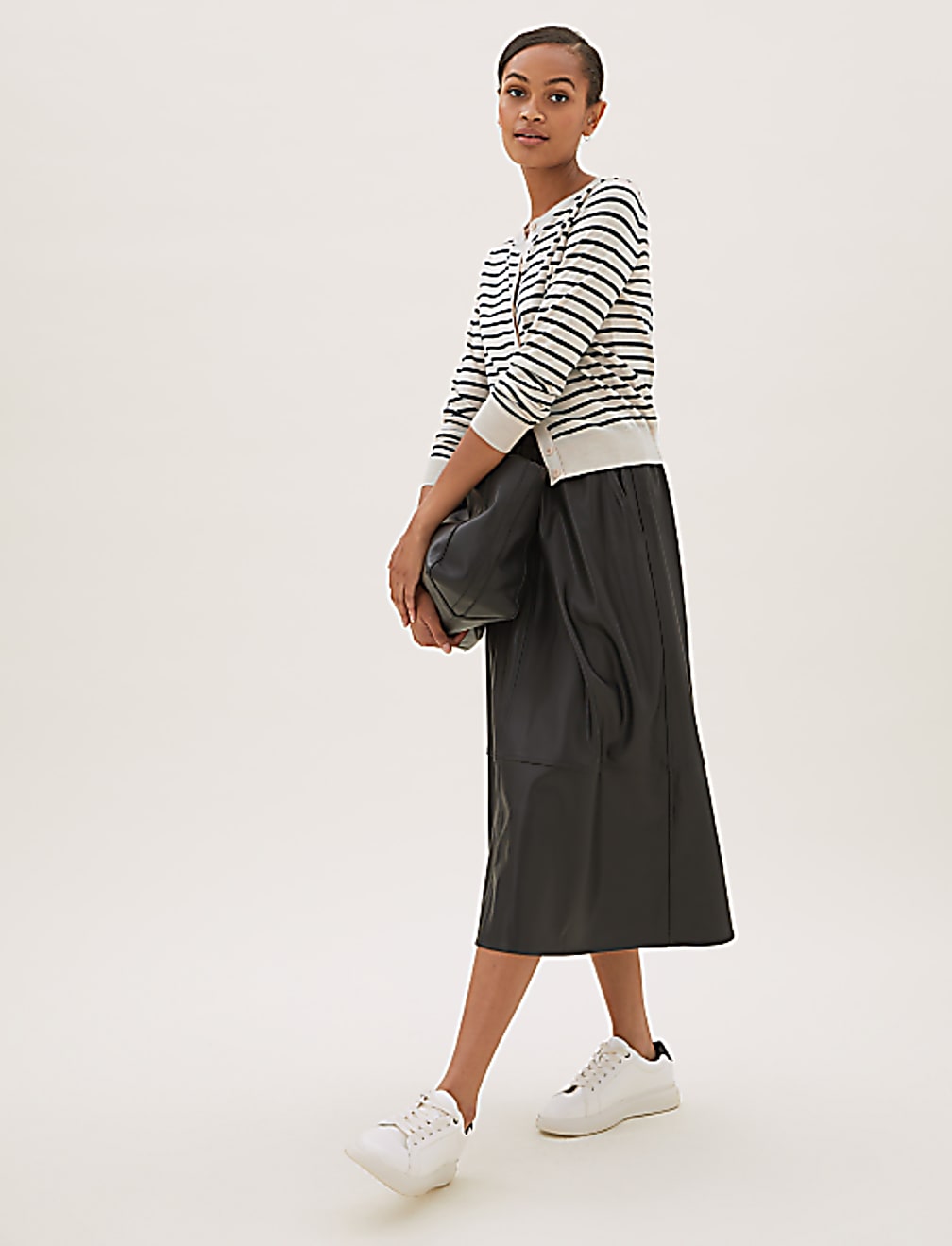 Pure Merino Striped Crew Neck Cardigan