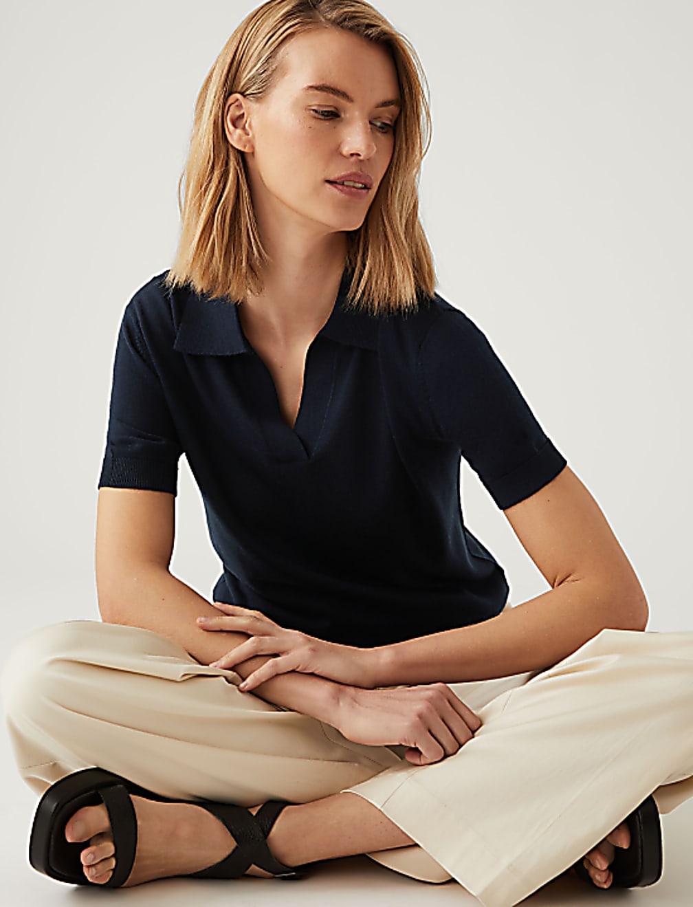 Pure Merino Wool Collared Knitted Top