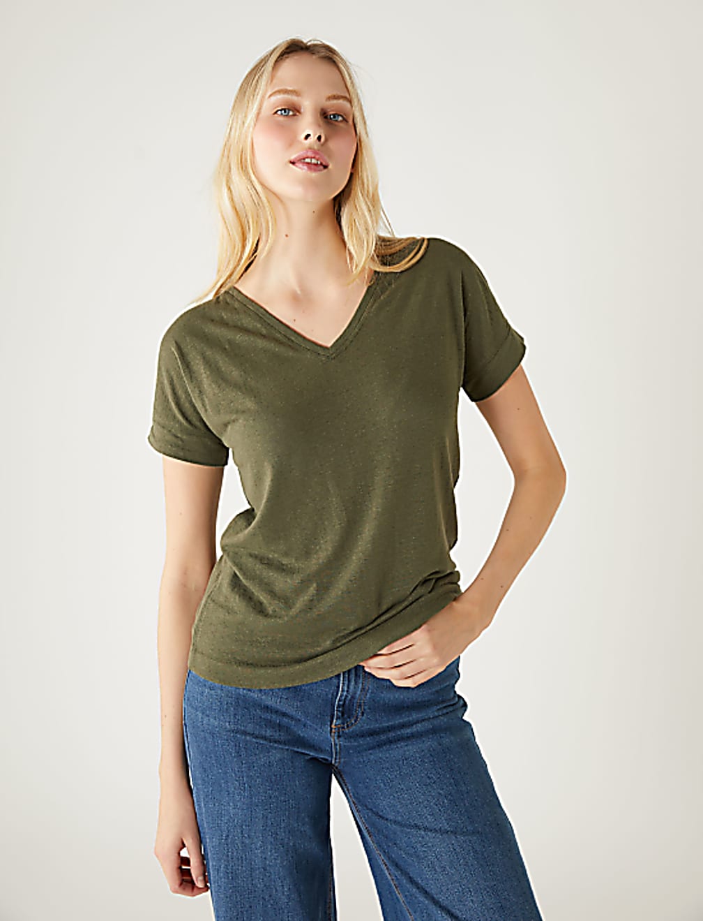 Linen Rich V-Neck T-Shirt