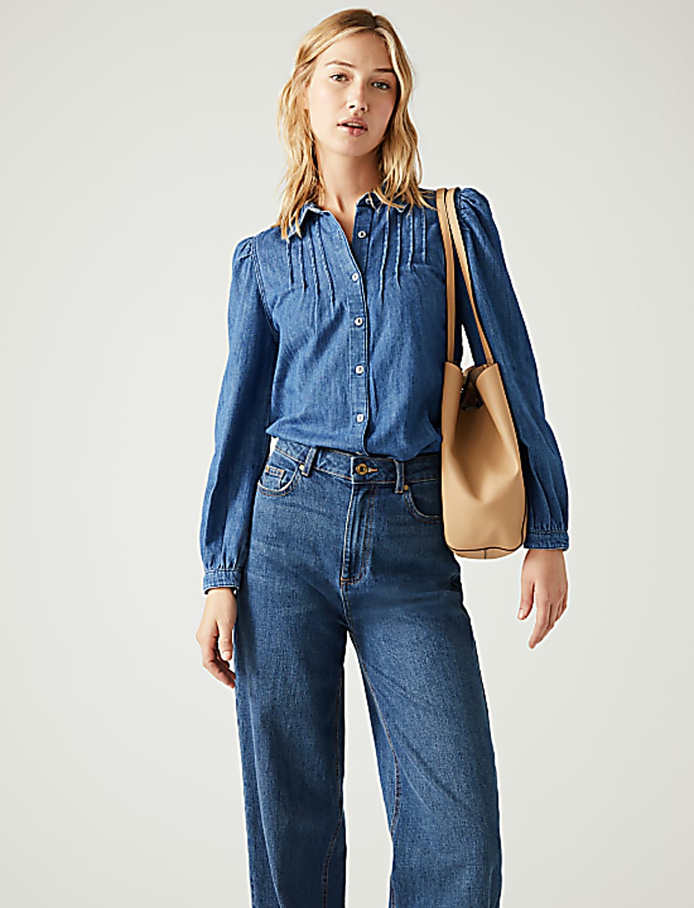 Denim Collared Pintuck Shirt