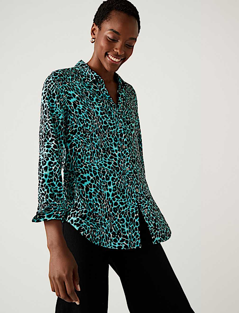 Printed Collared Long Sleeve Shirt
