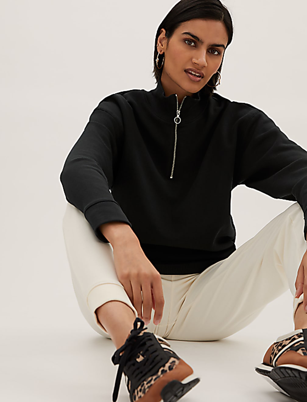 Cotton Rich High Neck Relaxed Sweatshirt