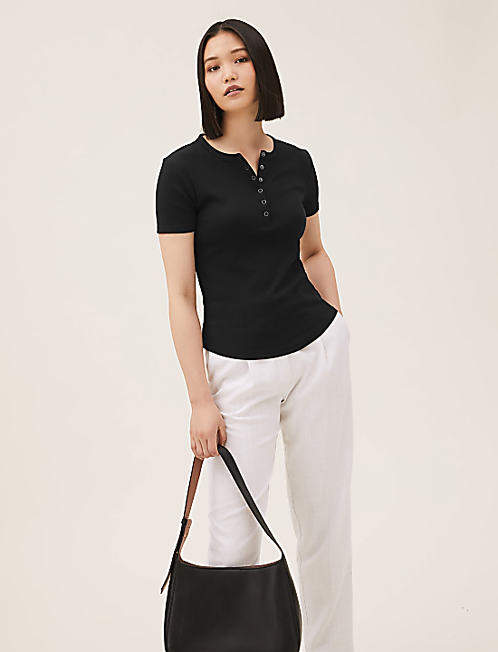 Cotton Rich Ribbed Henley Top