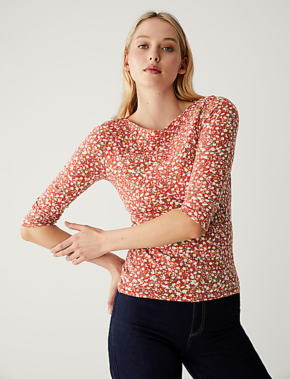 Cotton Rich Printed Slim Fit Top
