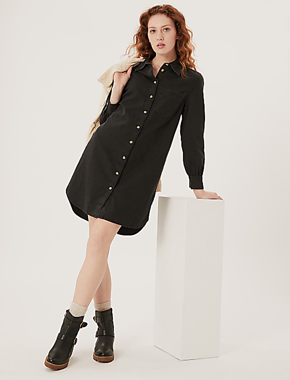 Denim Knee Length Shirt Dress