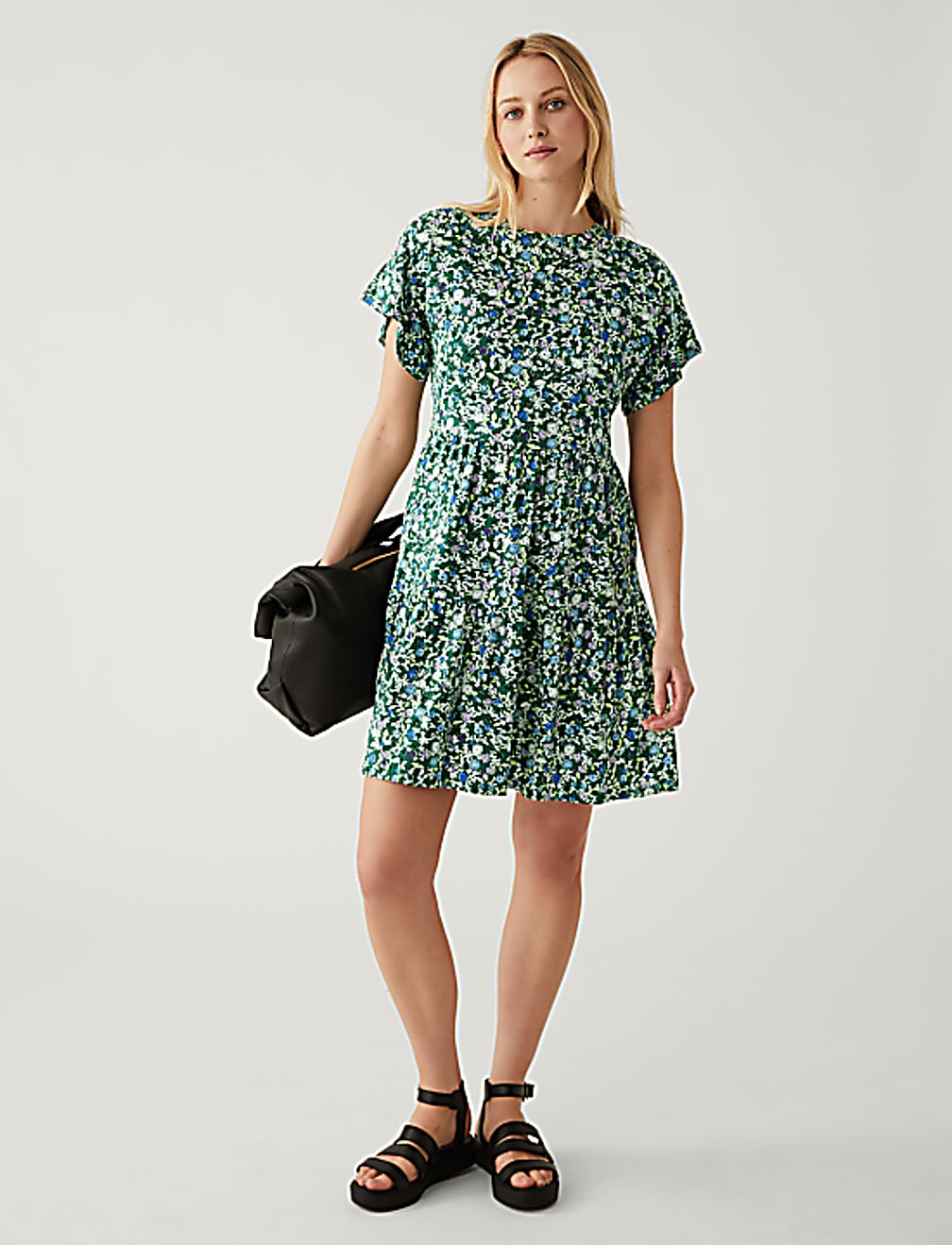 Pure Cotton Printed Mini Tiered Dress