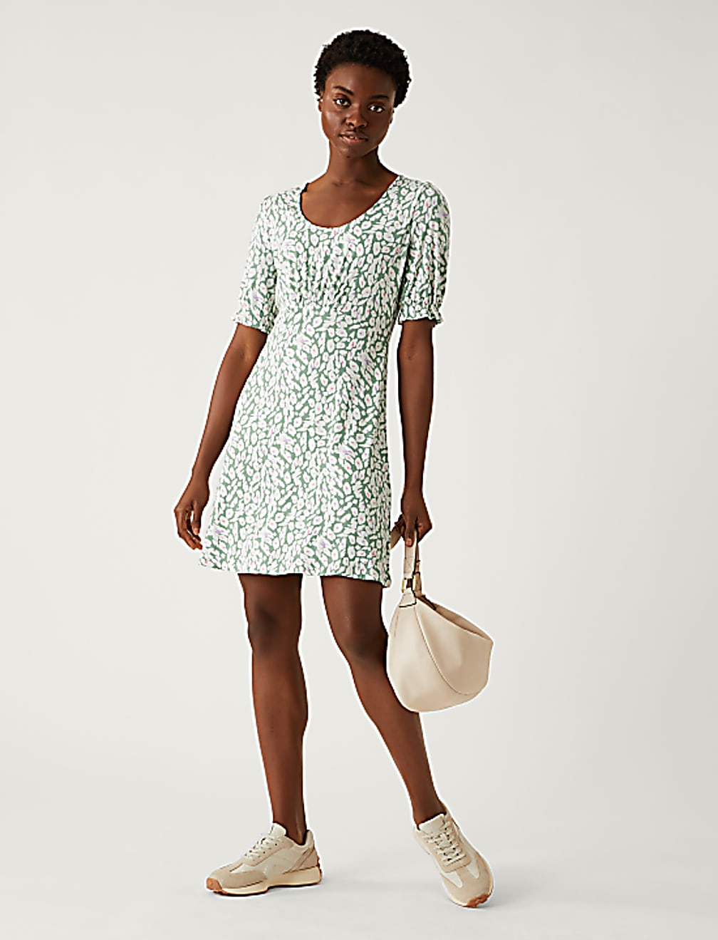 Jersey Printed Scoop Neck Mini Skater Dress