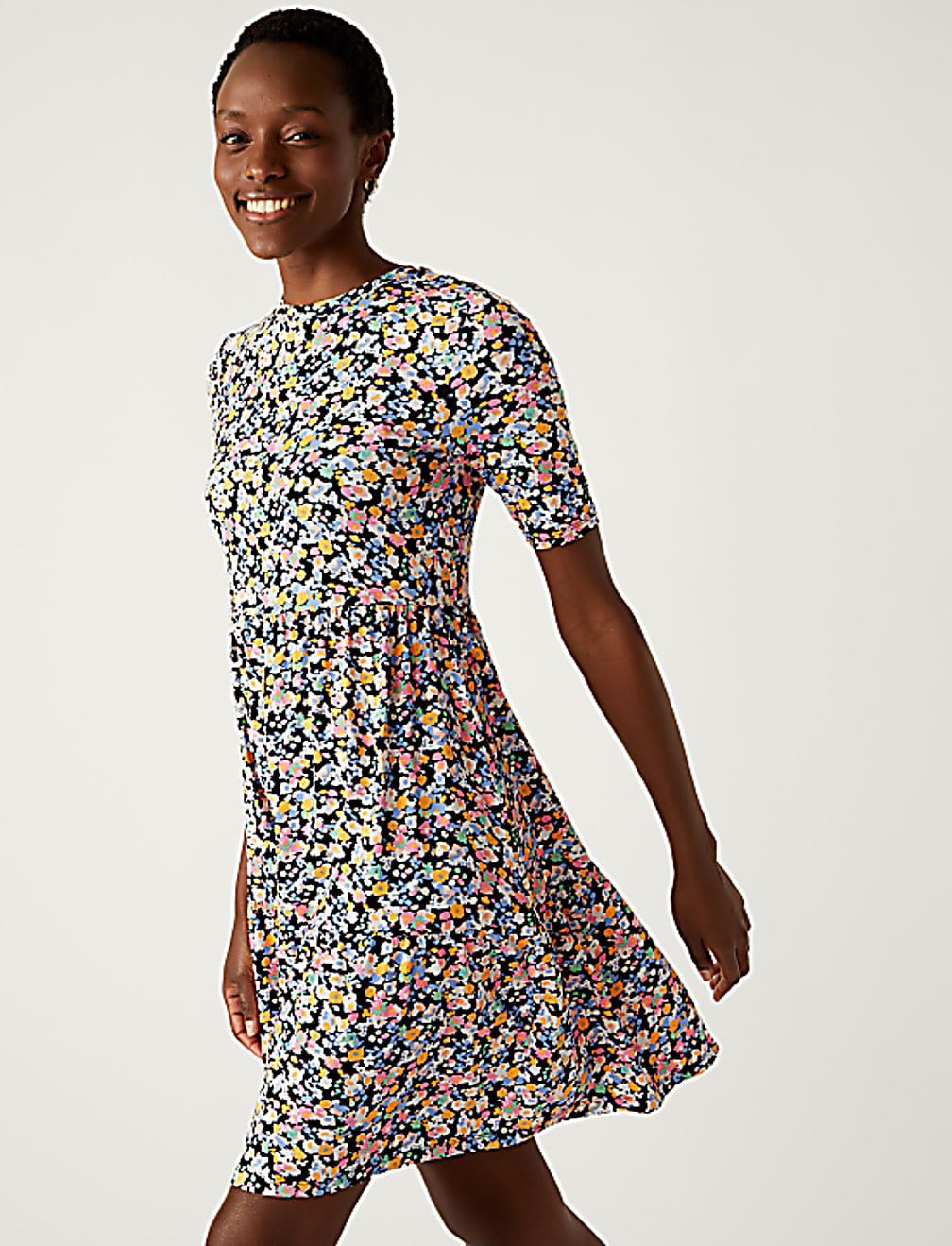 Jersey Printed Knee Length Tiered Dress