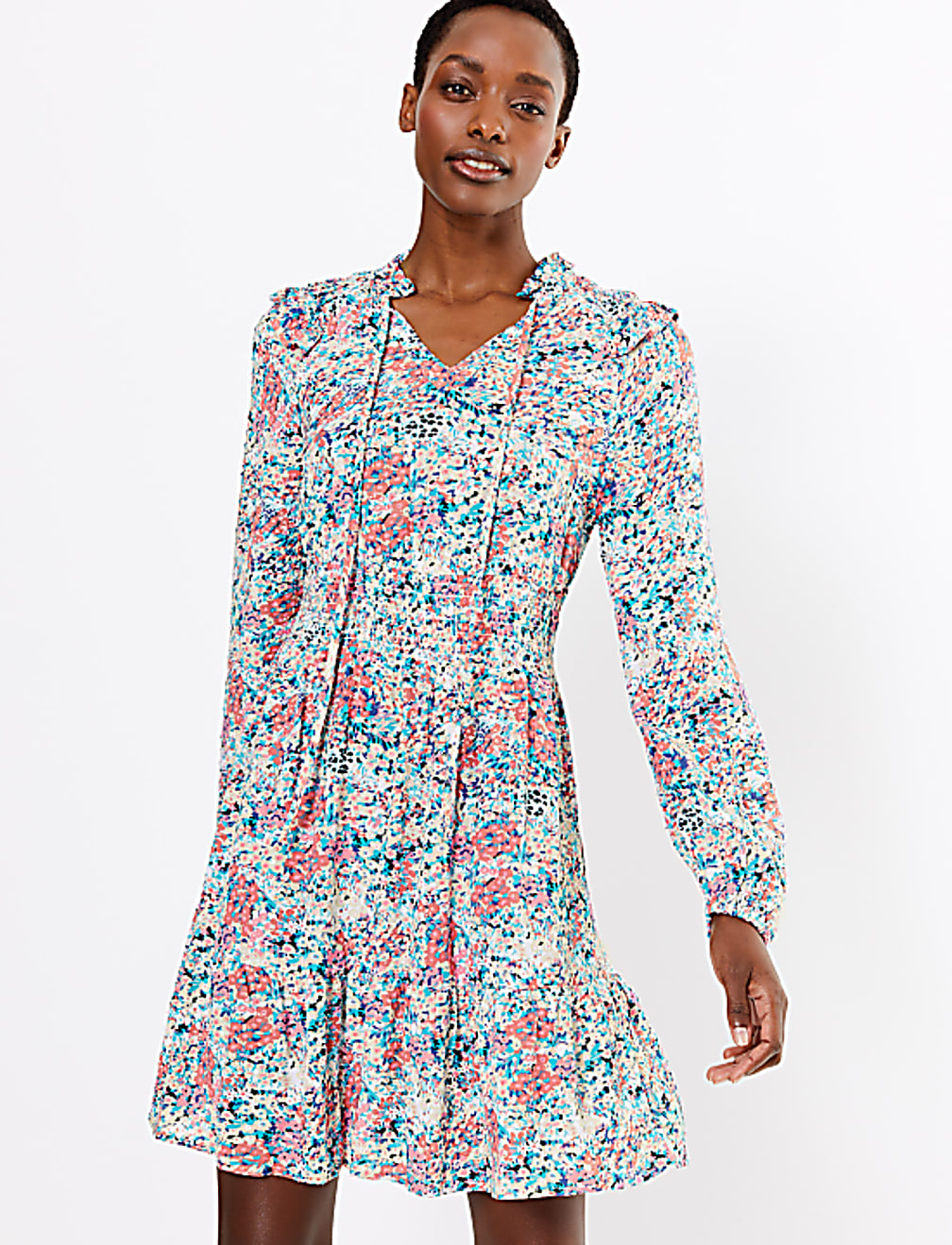 Floral High Neck Mini Waisted Dress