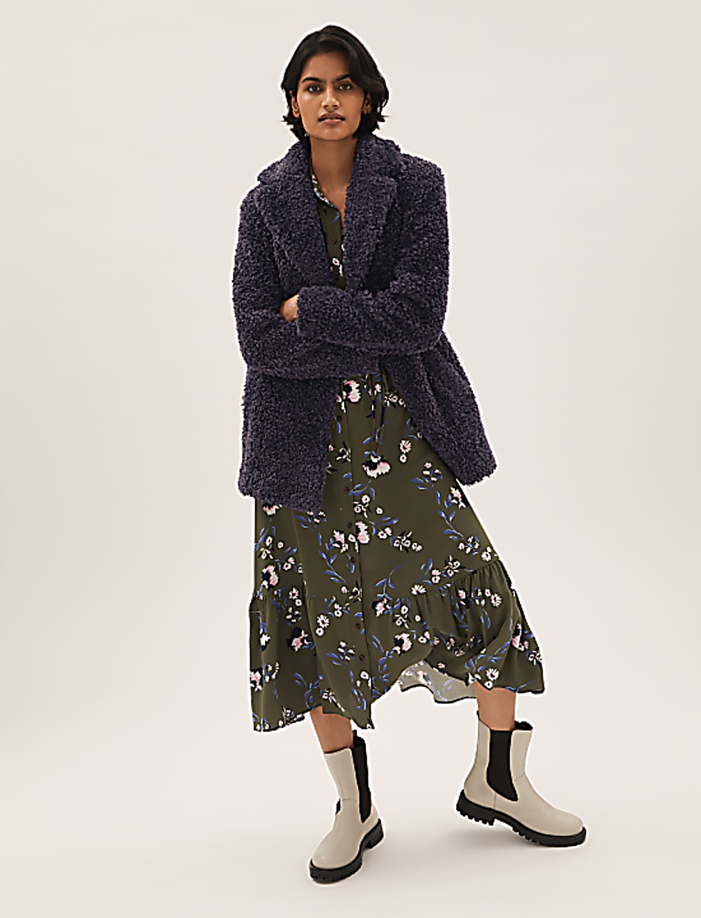 Teddy Textured Single Breasted Coat