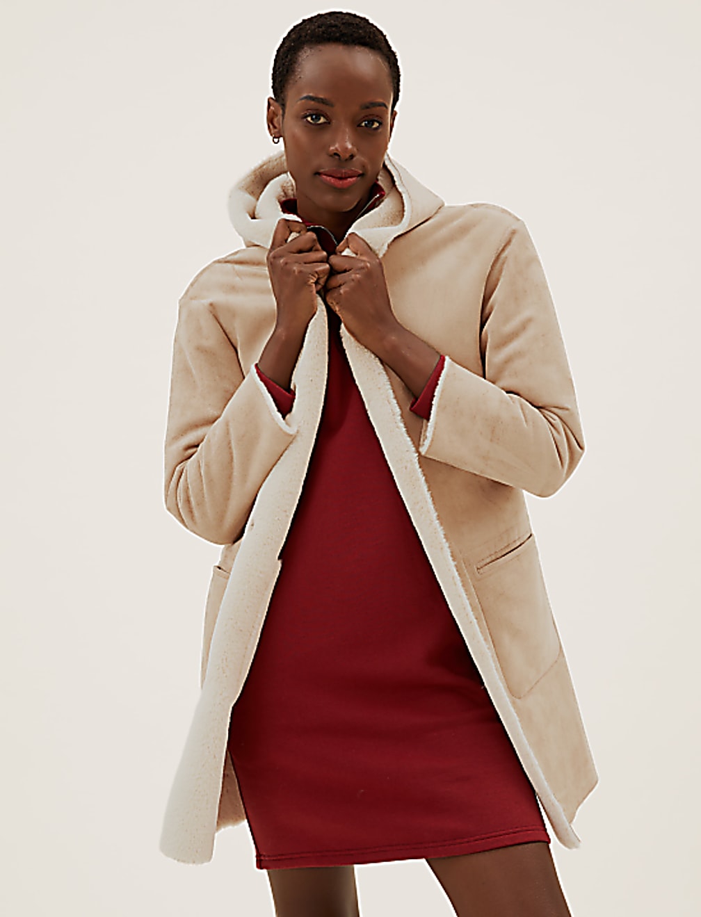 Faux Shearling Hooded Reversible Coat
