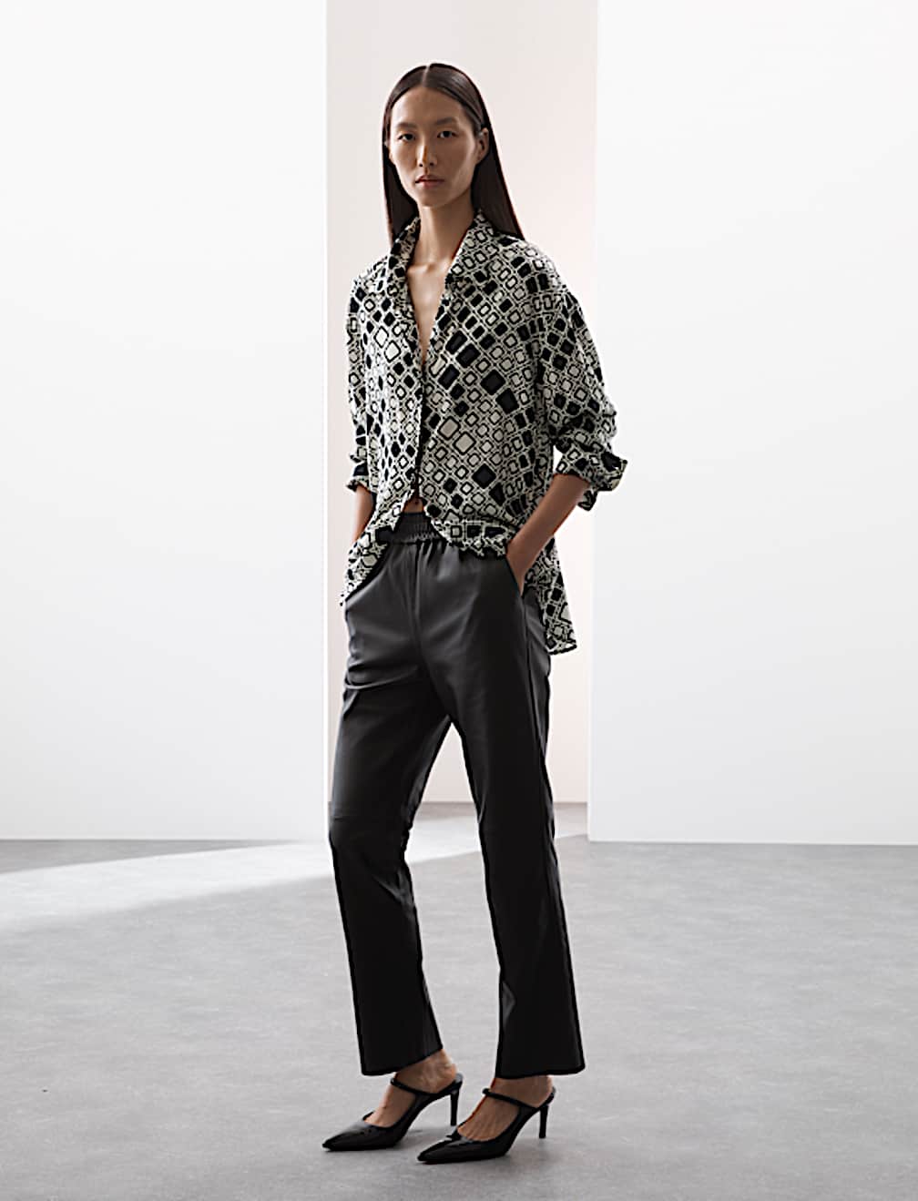 Cupro Rich Printed Collared Shirt