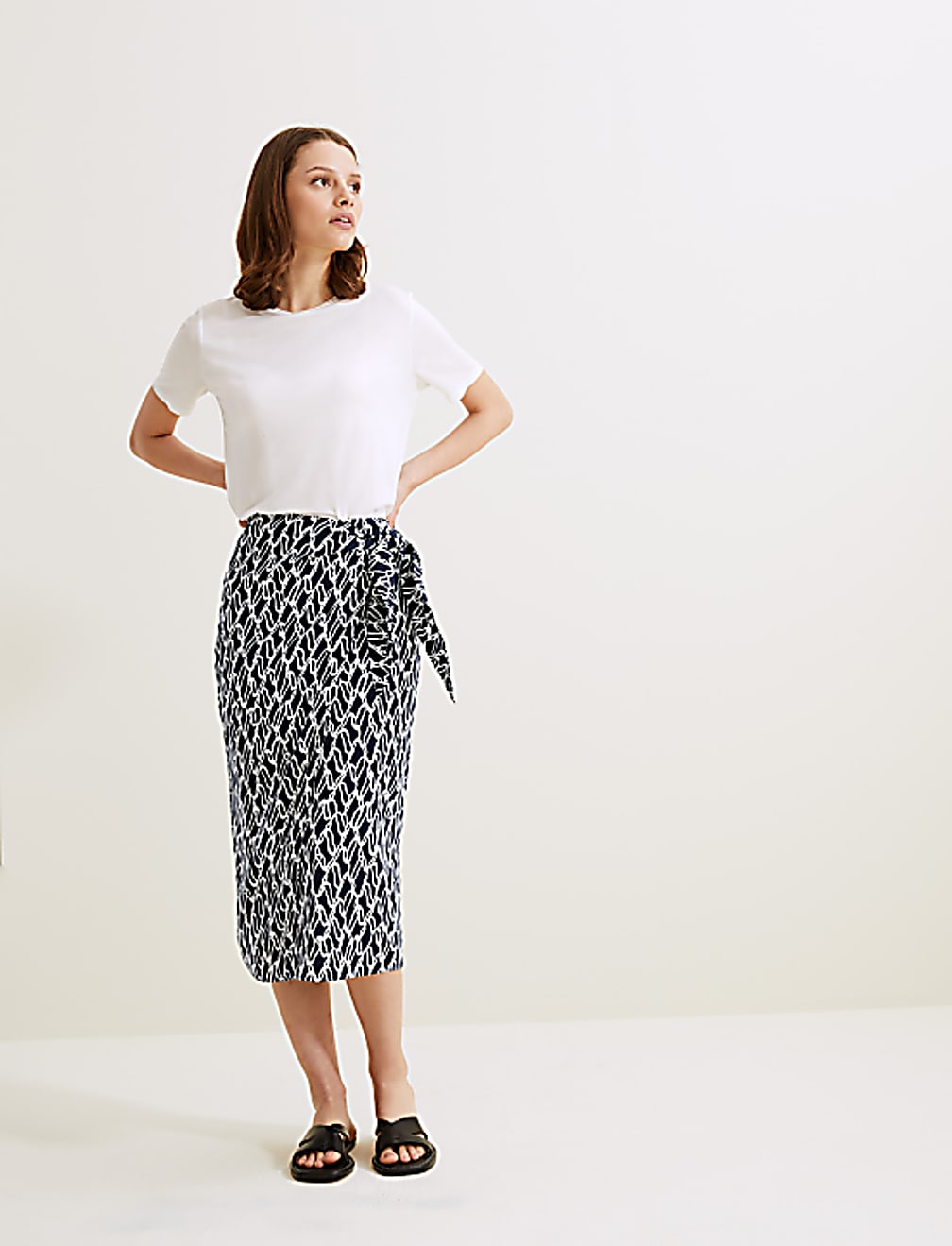 Printed Midi Wrap Skirt
