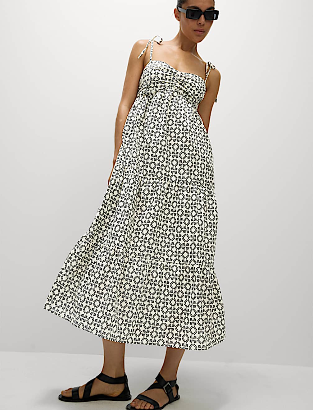 Pure Cotton Printed V-Neck Midaxi Beach Dress