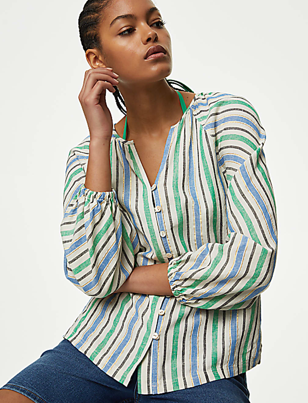 Linen Blend Striped Blouse