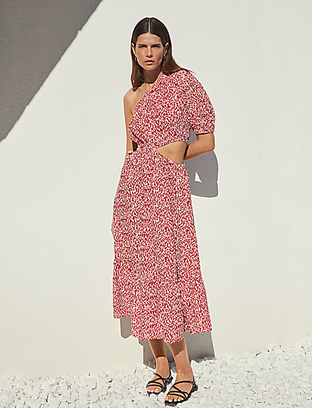 Pure Cotton Printed One Shoulder Beach Dress