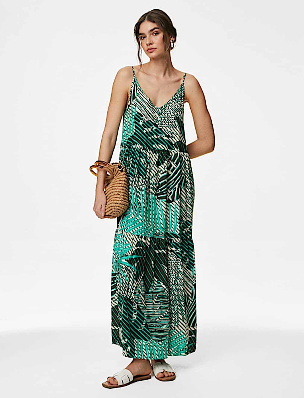 Printed V-Neck Midaxi Beach Dress
