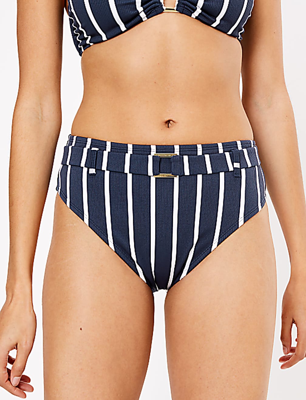 Tummy Control Striped High Waisted Bottoms