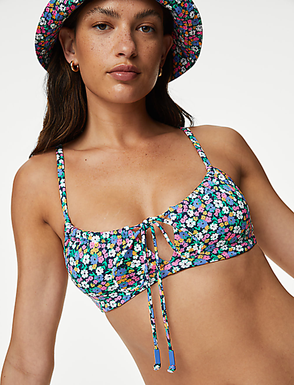 Printed Tie Front Bikini Top