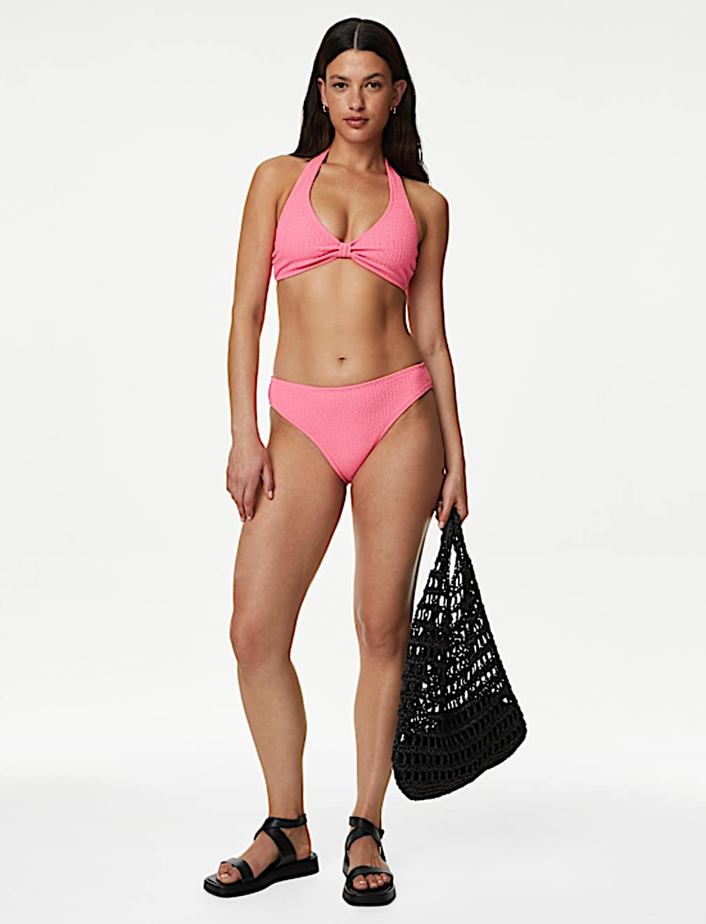 Textured High Leg Bikini Bottoms