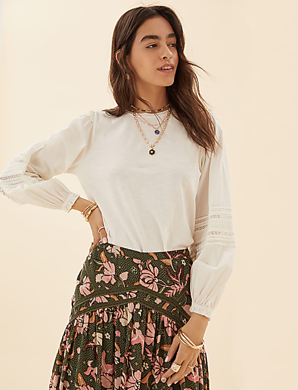 Pure Cotton Crew Neck Long Sleeve Top