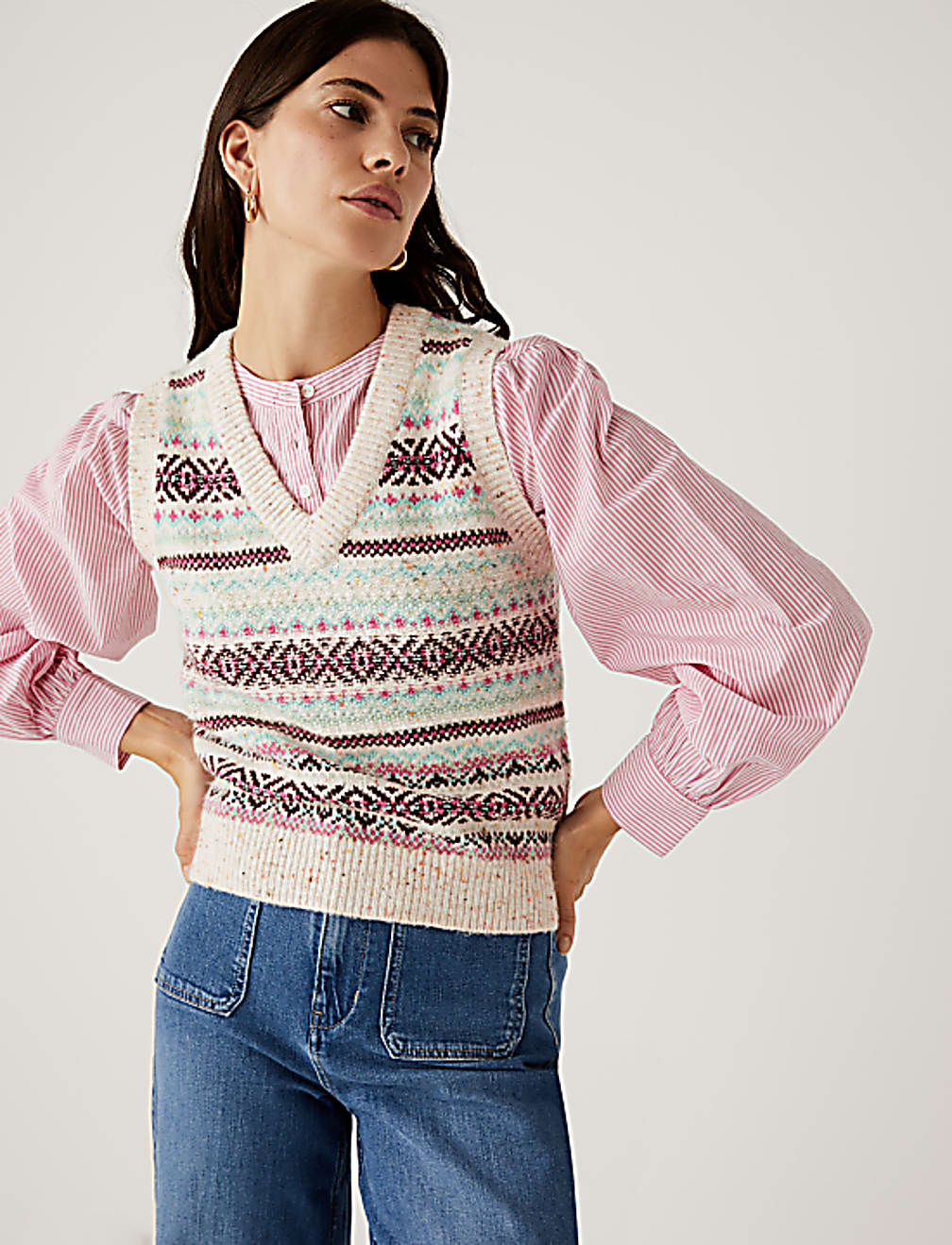 Fair Isle V-Neck Sleeveless Knitted Vest