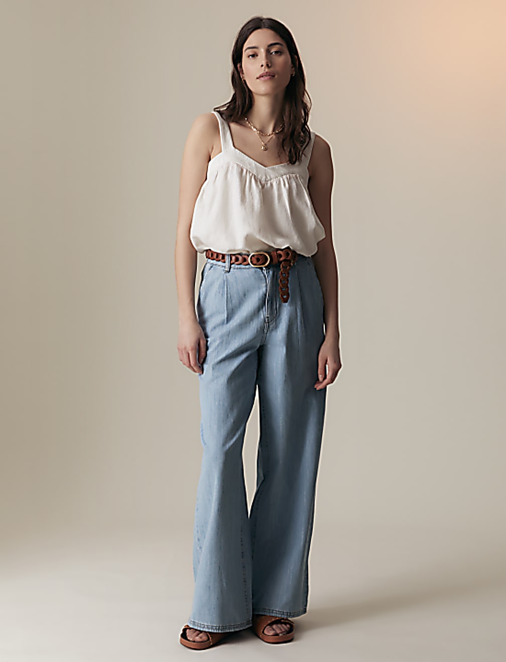 Pure Cotton High Waisted Wide Leg Jeans