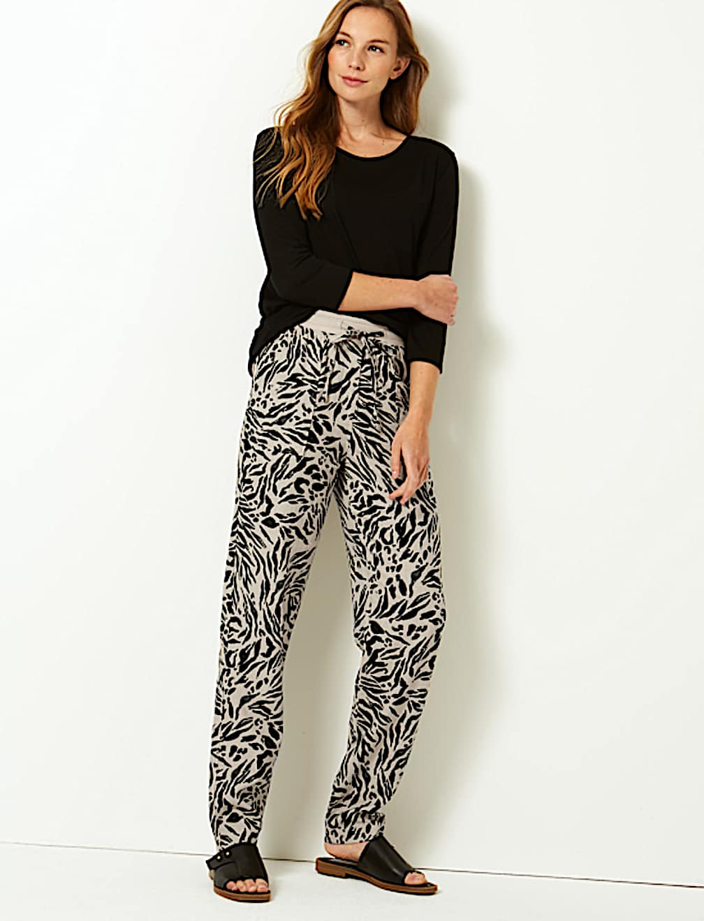 Linen Rich Animal Print Peg Trousers