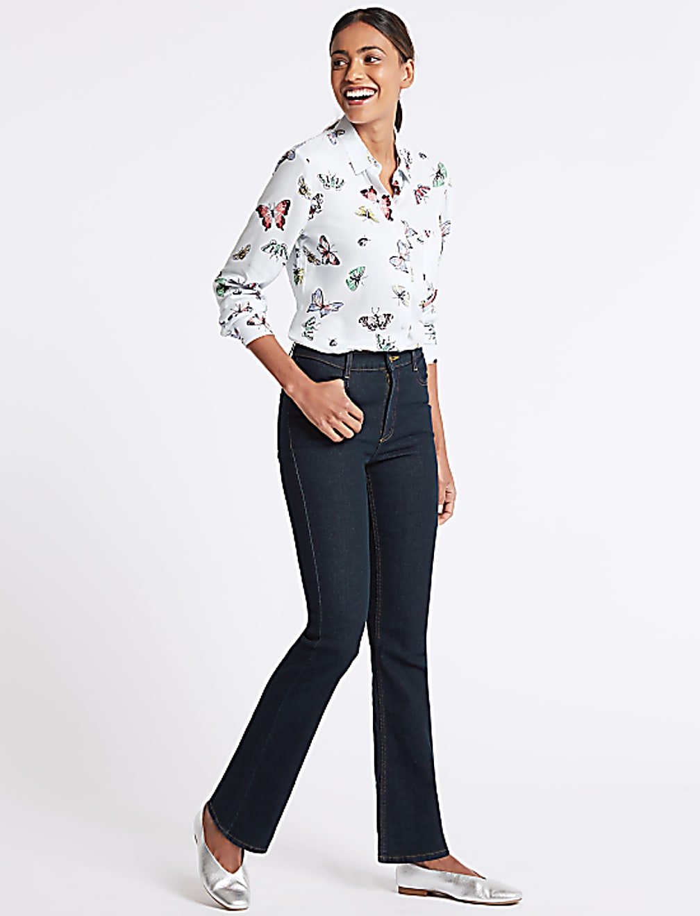 Mid Rise Slim Bootcut Flared Jeans