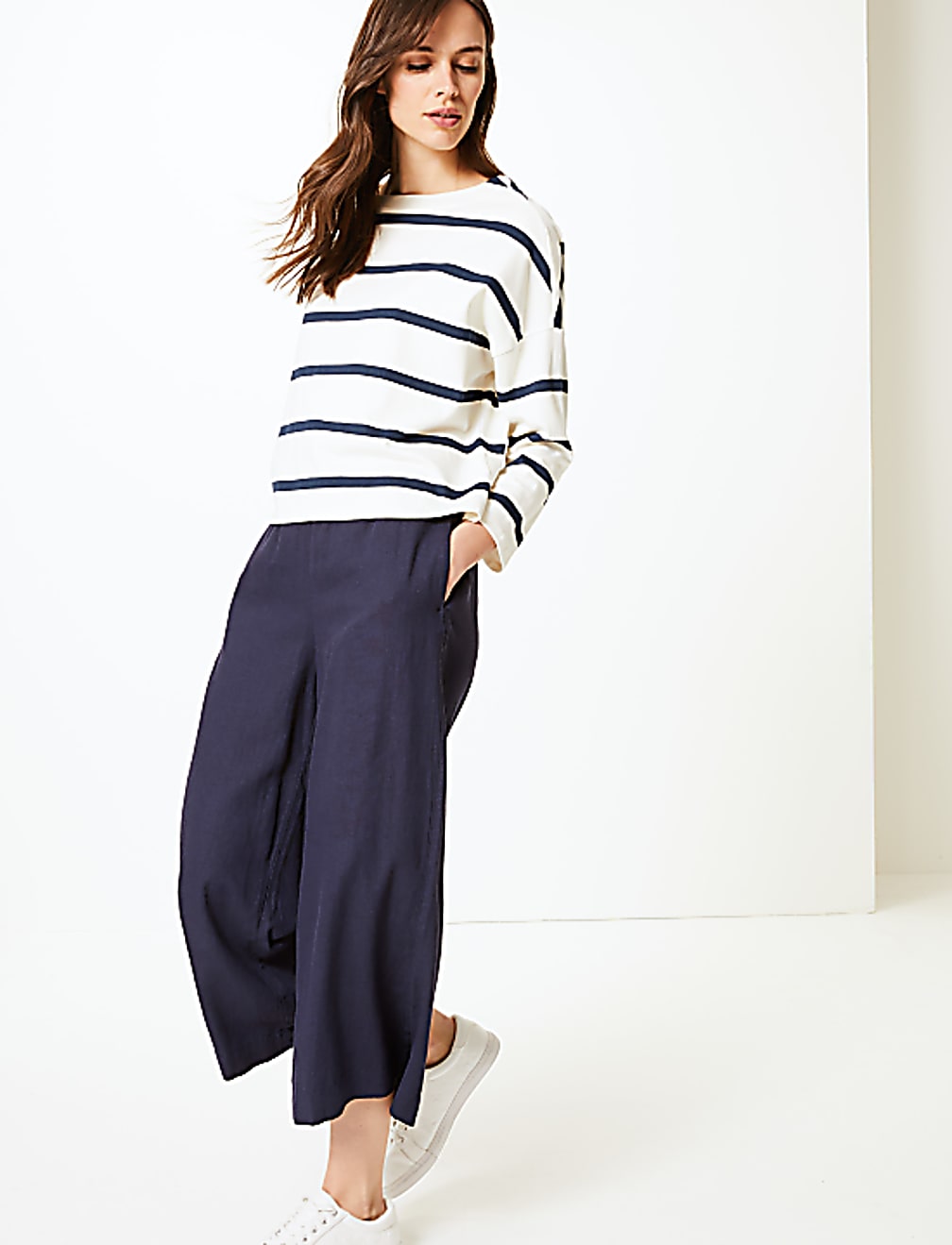 M and s cropped linen trousers online