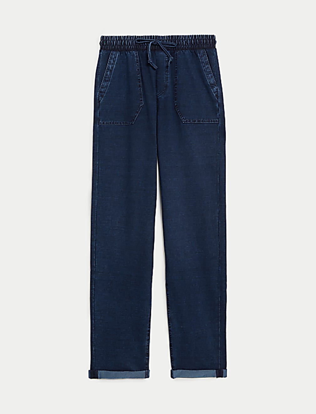 Denim Jersey Straight Leg Trousers