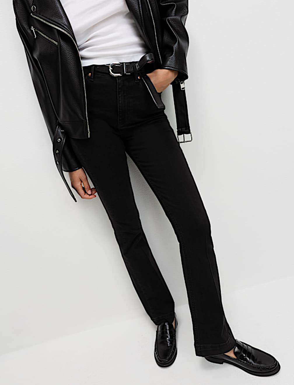 High Waisted Crease Front Slim Flare Jeans