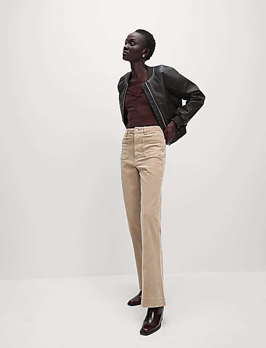 Cord Patch Pocket Tea Dyed Flared Trousers