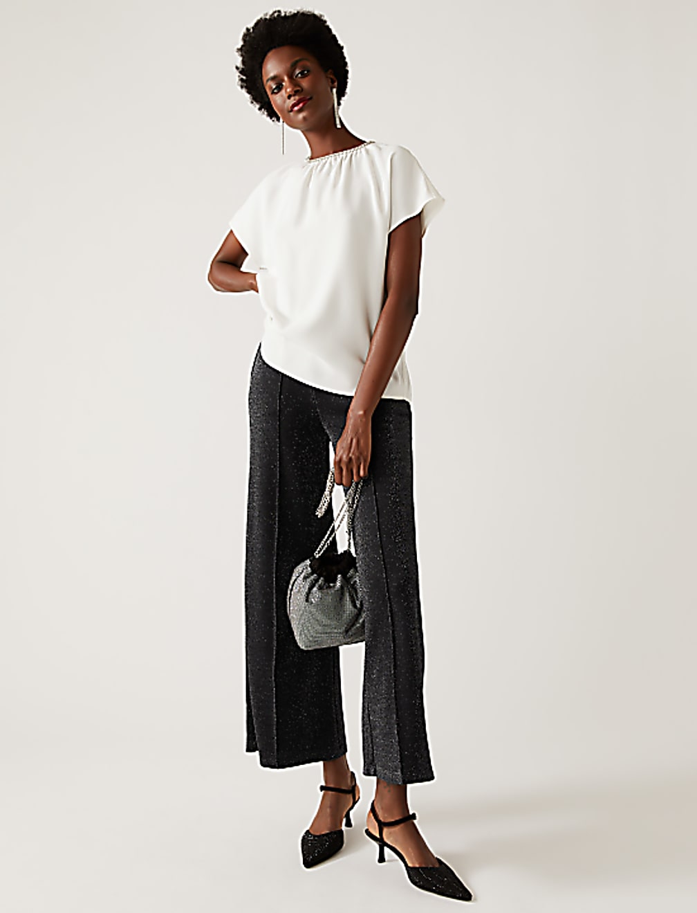 Jersey Metallic Wide Leg Trousers