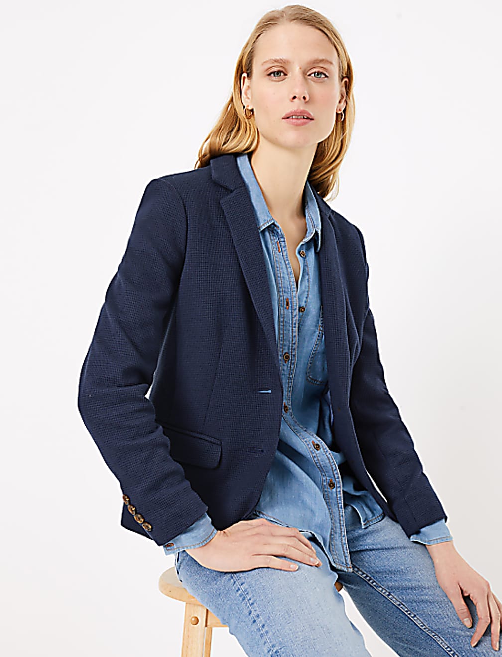 Textured Single Breasted Blazer