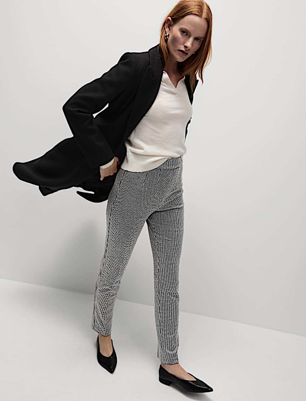 Jersey Checked Slim Fit Ankle Grazer Trousers