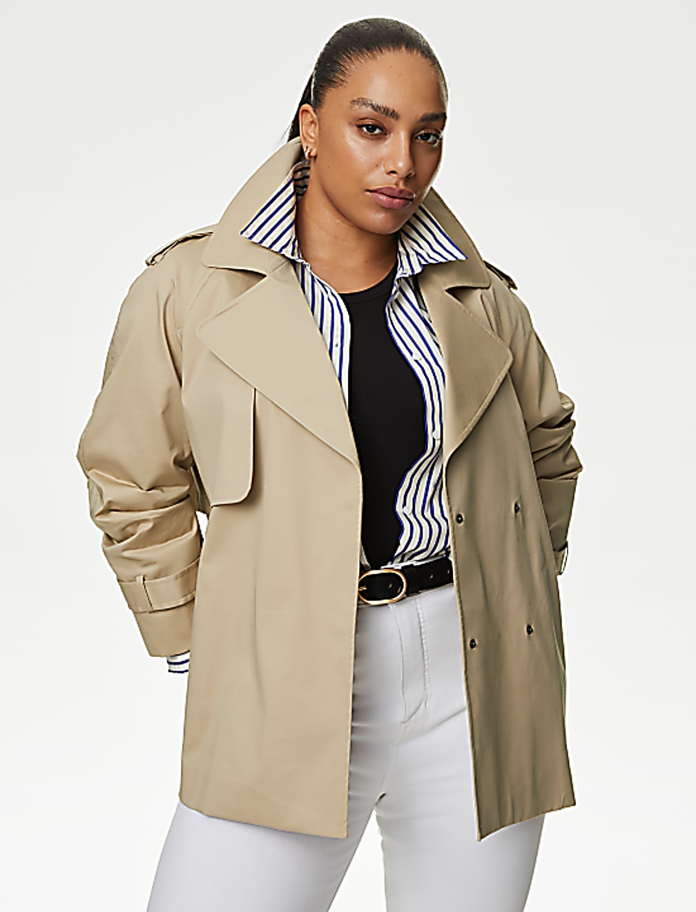 S fur embroidery trench short