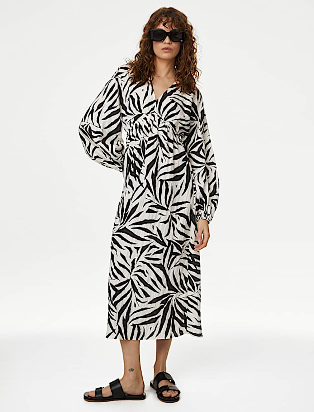 Printed V-Neck Midi Tea Dress
