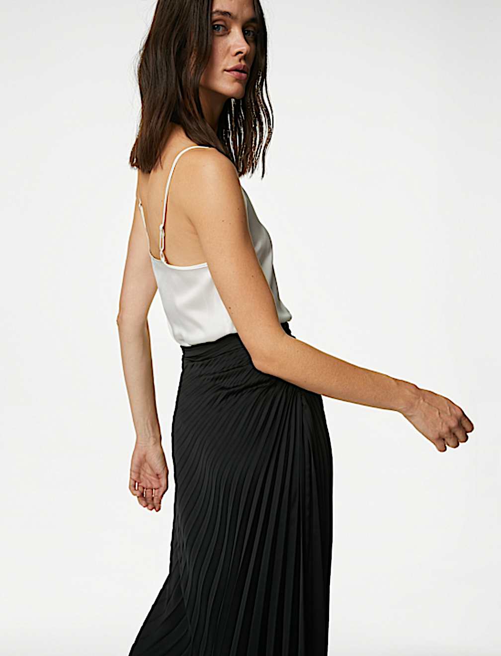 Pleated Midaxi Asymmetric Skirt