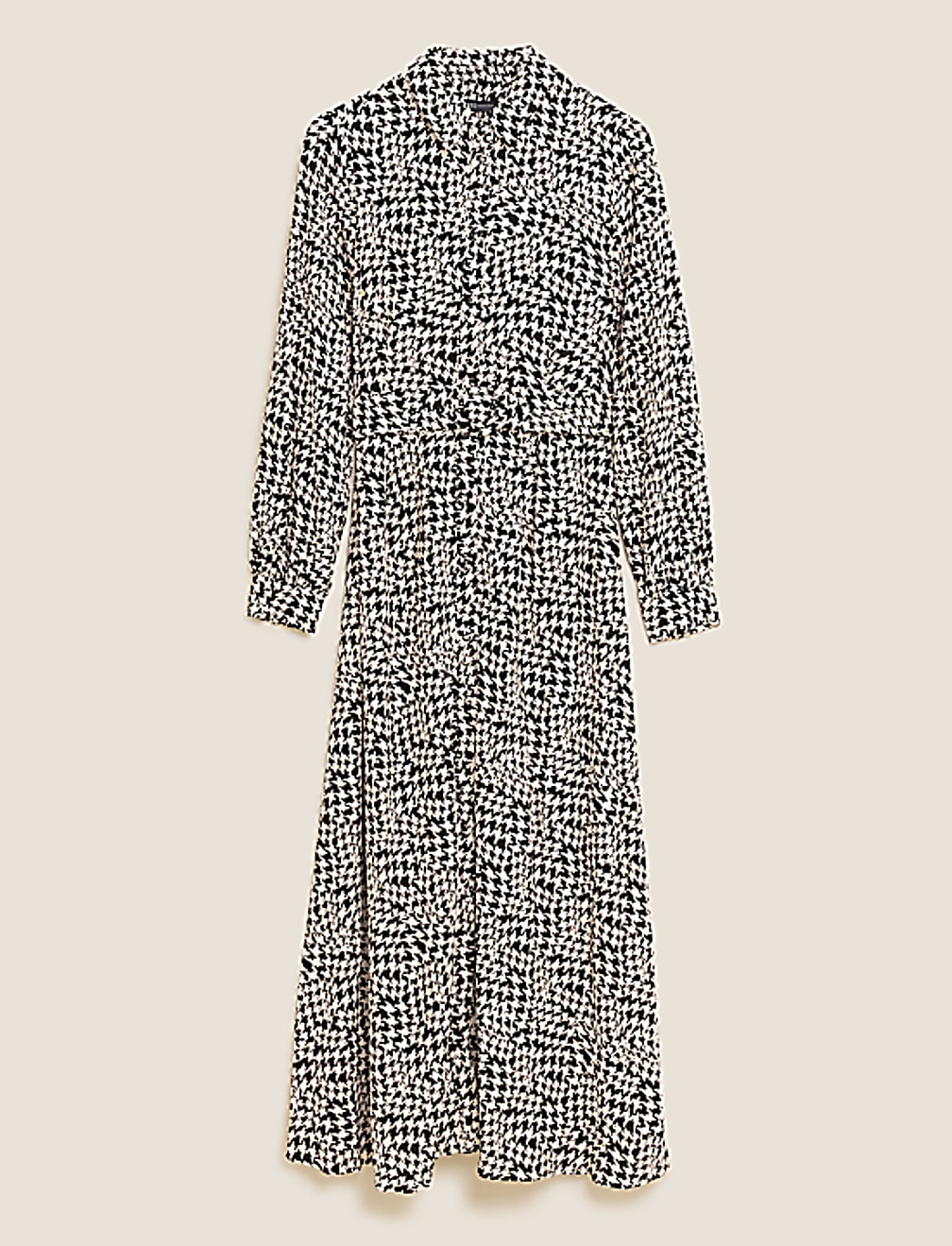 Dogtooth Belted Midaxi Shirt Dress
