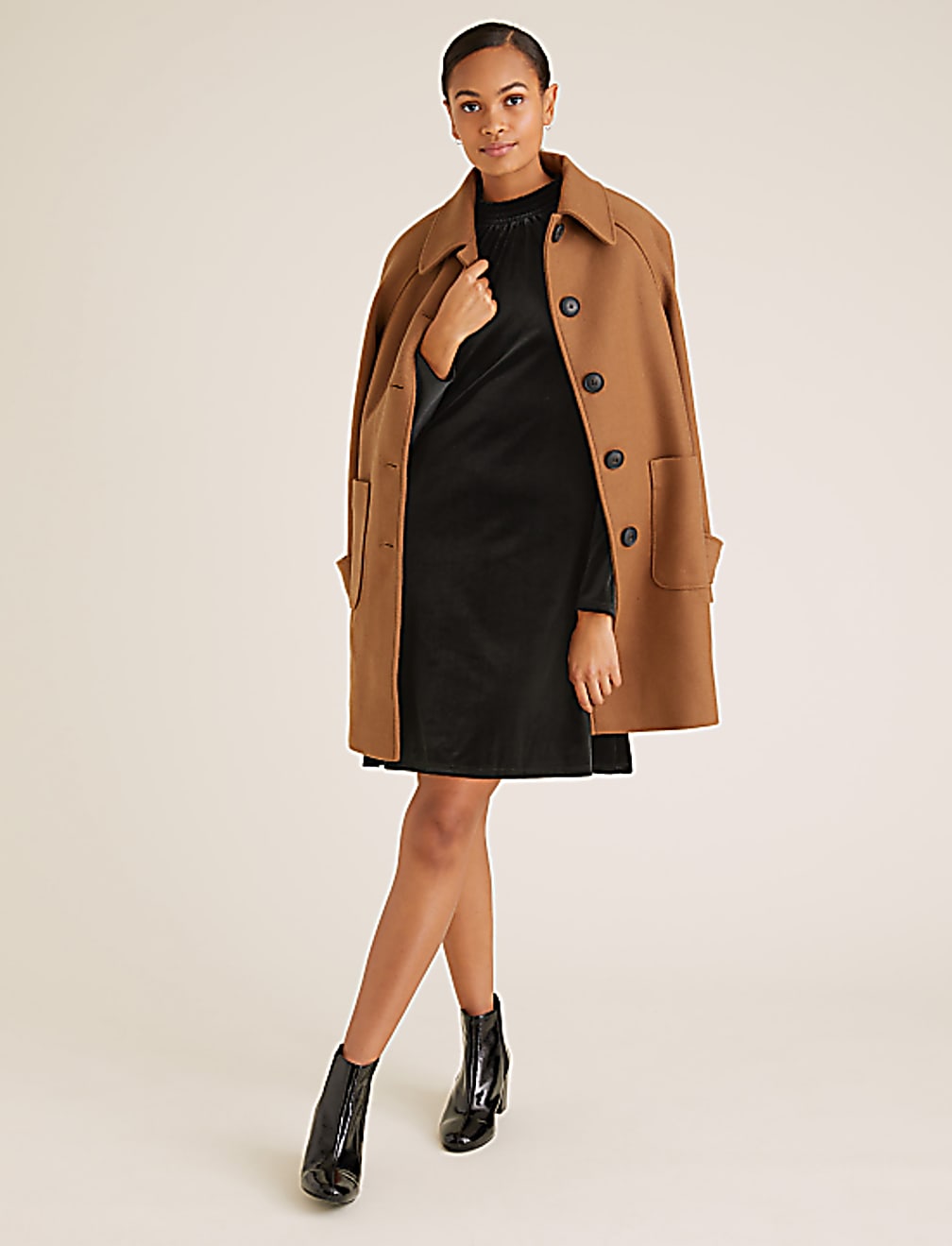 Velvet Shirred Neck Swing Dress