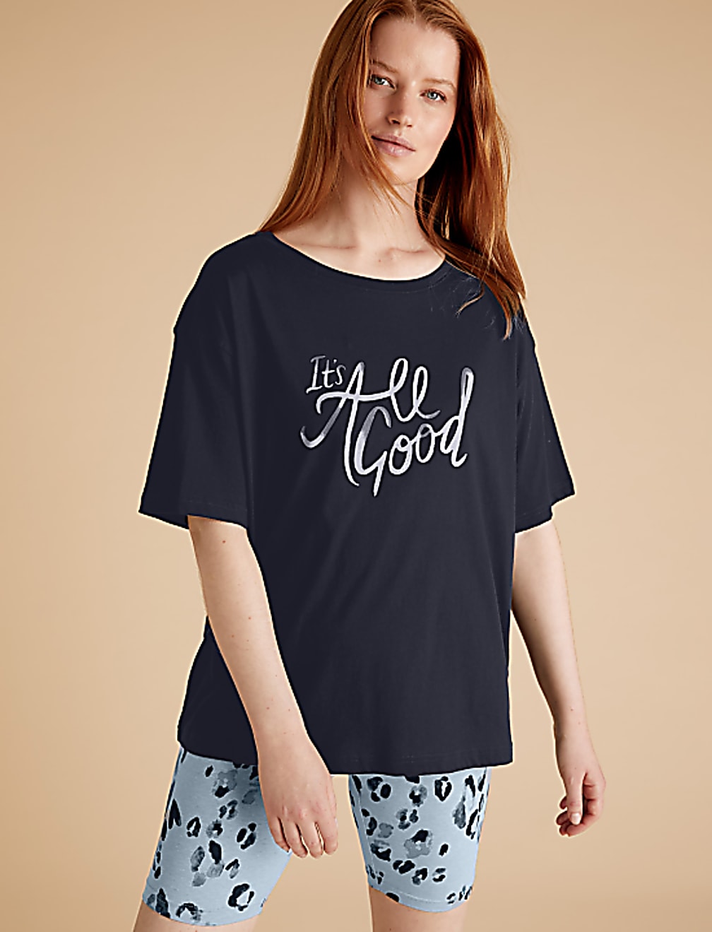 Cotton Slogan Top Cycling Shorts Pyjama Set