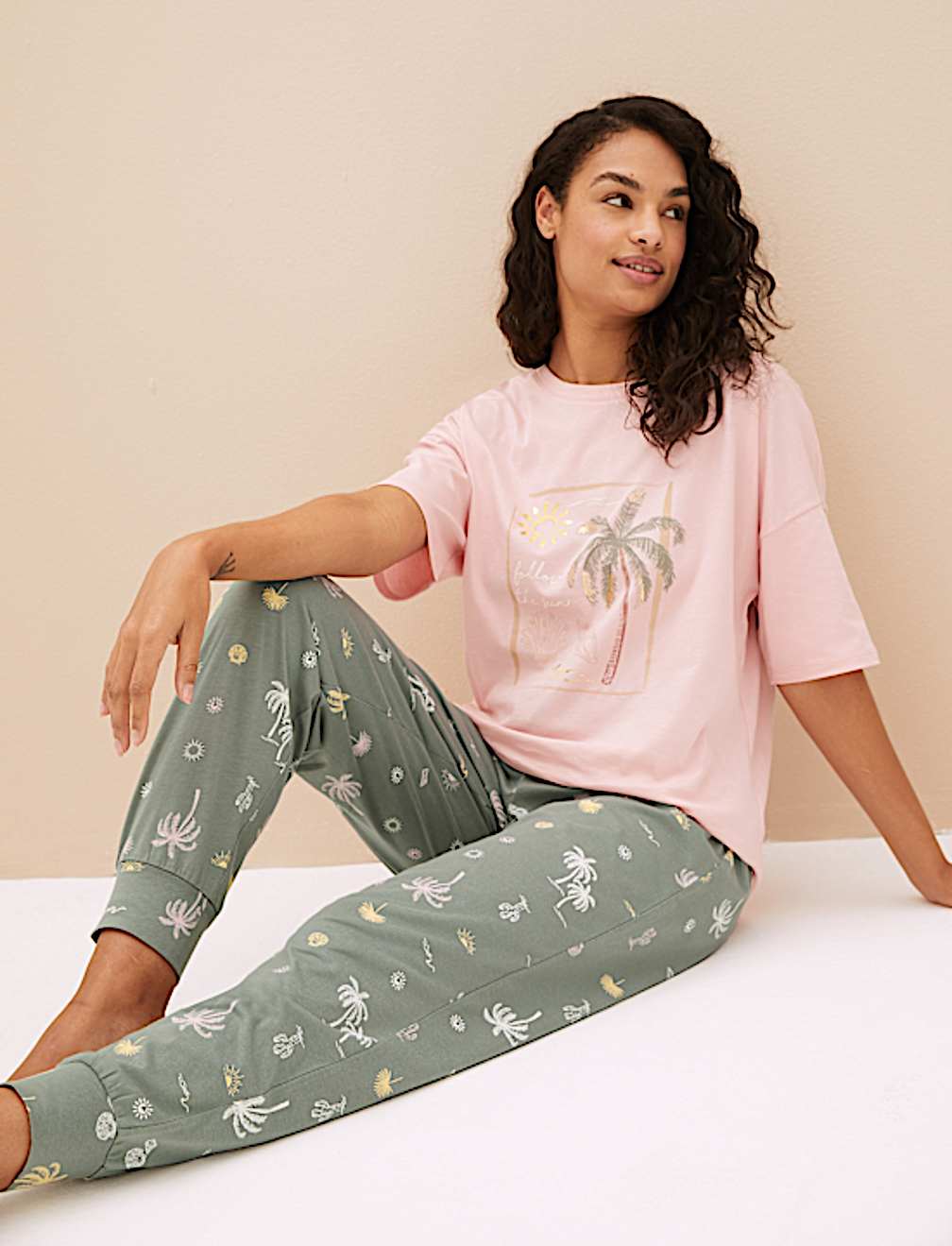 Pure Cotton Palm Cuffed Hem Pyjama Bottoms