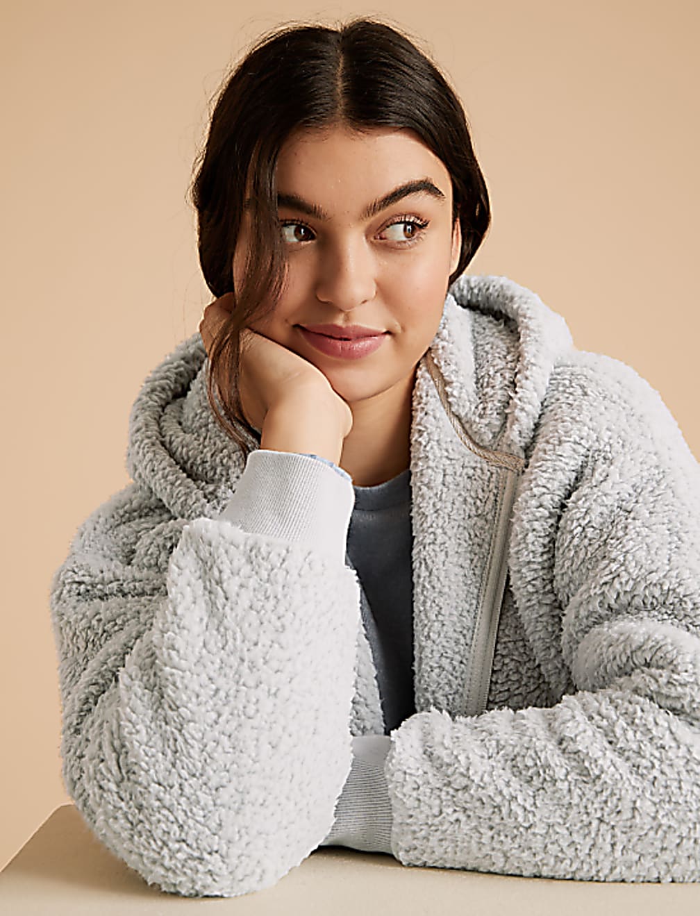 Teddy fleecejack voor dames, zonder capuchon, teddybont, jas met ritssluiting, oversized fleece, tussenjas, pluche jas met zakken, teddy pullover, knuffeljas, pluizig sweatshirt, tienermeisjes