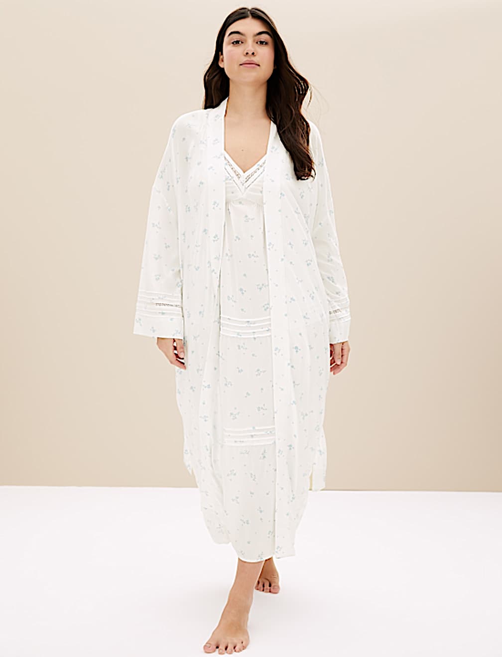 Floral Lace Insert Long Dressing Gown