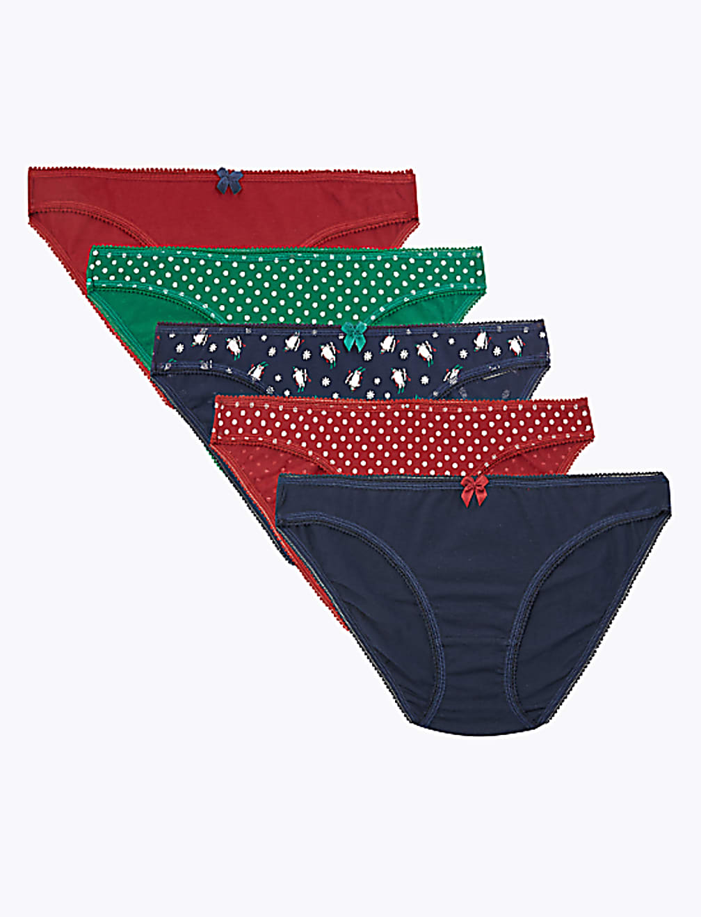 5 Pack Skiing Penguin Print Bikini Knickers